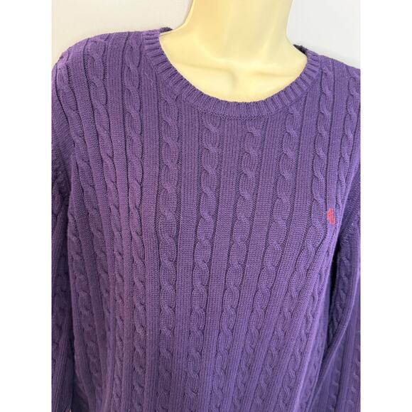 Lauren Ralph Lauren Cotton Cable Knit Sweater Purple Women's L Embroidered Logo - Picture 6 of 9
